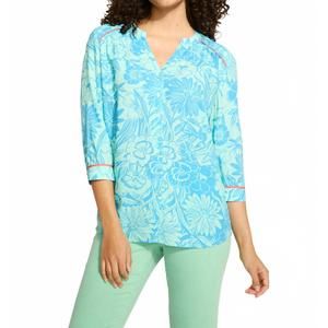 NEW FDJ piping 3/4 sleeve v-neck shirt in bi-color floral